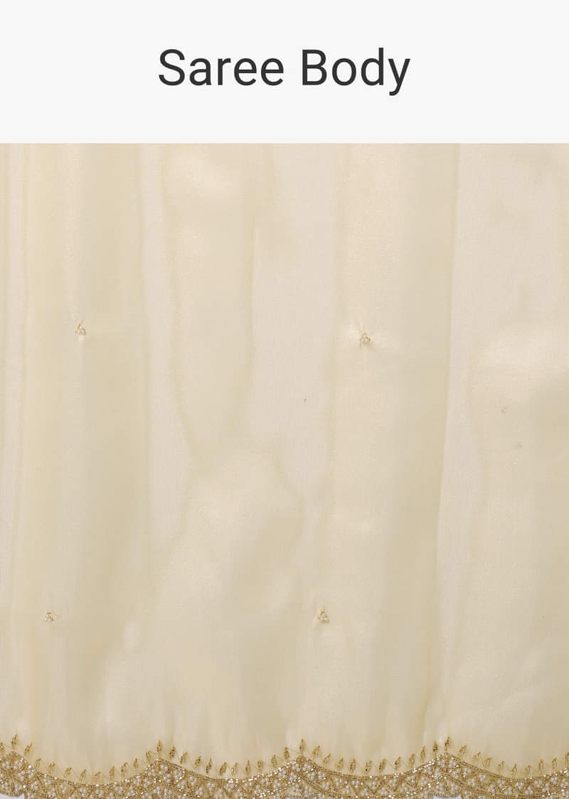 Yellow Tissue Silk Saree With Bead Work And Unstitched Blouse Piece