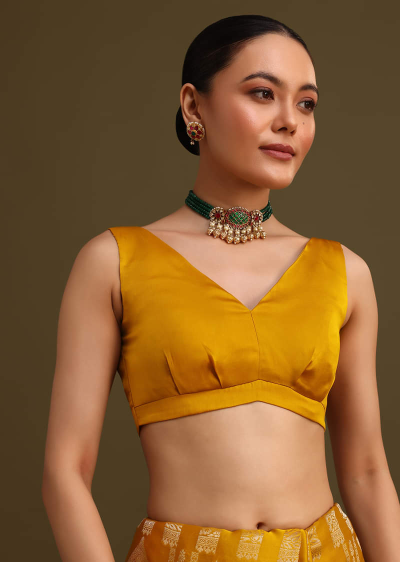 Yellow Zari Weave Saree With Unstitched Blouse