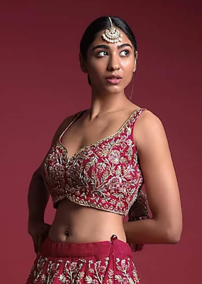  Strawberry Pink Choli In Raw Silk Adorned With Resham And Zardosi Embroidered Floral Jaal