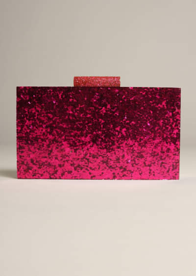 Magenta Pink Box Clutch With Shimmer Glitter All Over Online - Kalki Fashion