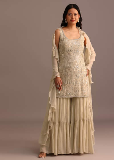 Buy Black Georgette Embroidered Sharara Suit | KALKI Fashion