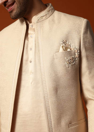 Buy Beige Jodhpuri Set In Resham Work For Men