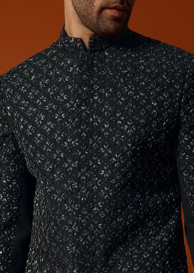 Buy Black Indowestern Set With Hand Work For Men | KALKI