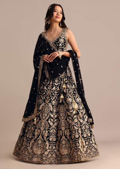 Buy Black Lehenga Set With Sequin Work | KALKI Fashion Global Buy Black Lehenga Set With Sequin Work | KALKI Fashion Global