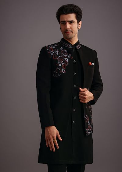 Buy Black Jodhpuri Kurta Set With Handwork | KALKI Fashion Global