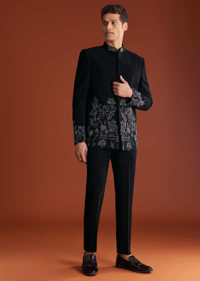 Black Jodhpuri Suit In Lachkaa With Hand Embroidery