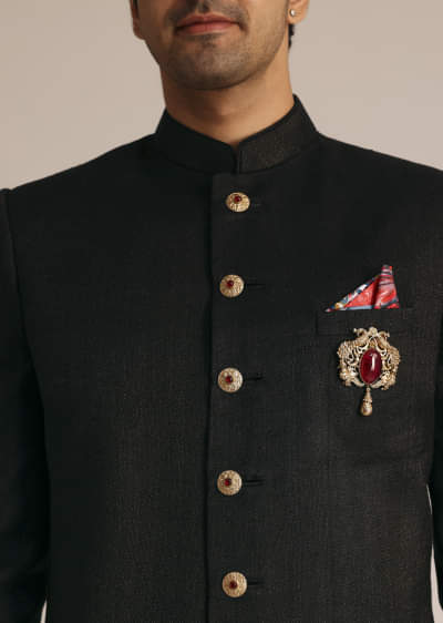 Black Sherwani Set With Contrasting Bottom