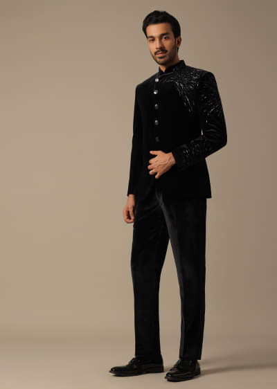 Black Velvet Indowestern For Receptions 