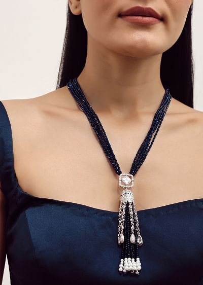Buy 92.5 Sterling Silver Choker With Sapphire Blue Cubic Stones