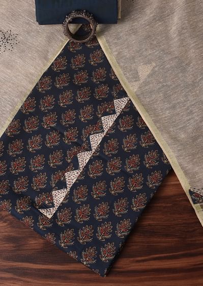 Buy Black Cotton Indie Block Print Unstitched Dress Material Online in India