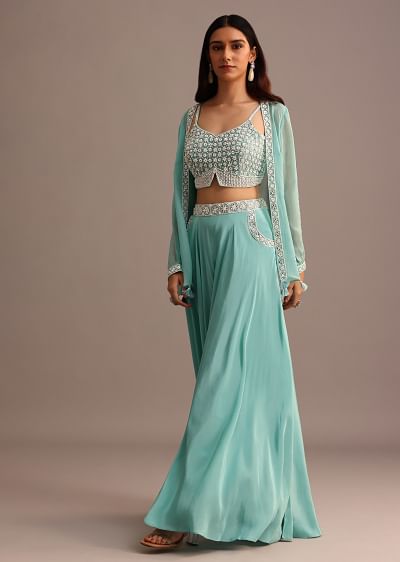 Buy Purple Crop Top And Palazzo Set With Zari Work | KALKI Buy Purple Crop Top And Palazzo Set With Zari Work | KALKI