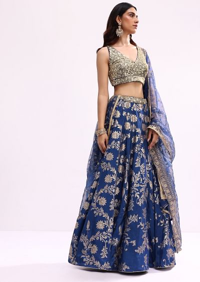 【驚きの値段】 Buy KALKI | Set Choli Lehenga Net Embroidered Ivory And Gold ワンピース