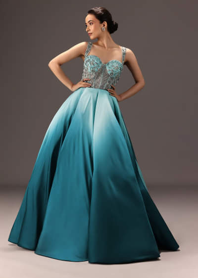 Buy Lilac Sleeveless Gown In Multi-Color Moti Embroidery