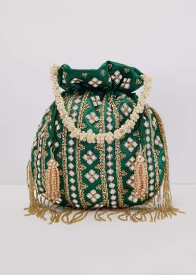 Buy Mint Potli Bag In Multi Color Brocade Silk With Zardosi