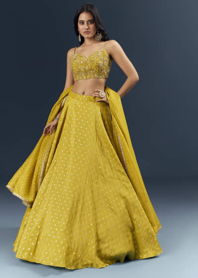 Citrus Green Banarasi Silk Bridesmaid Lehenga With Intricate Hand Embroidery