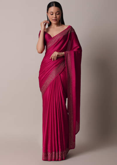 振袖ピンク（PATTI PATTI) Pink Cutdana Embroidered Bandhani Weave Saree With