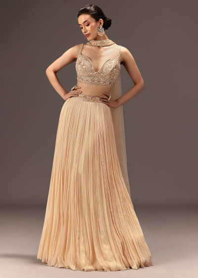 Buy Rust Orange Tassel Embroidered Blouse With Lehenga And