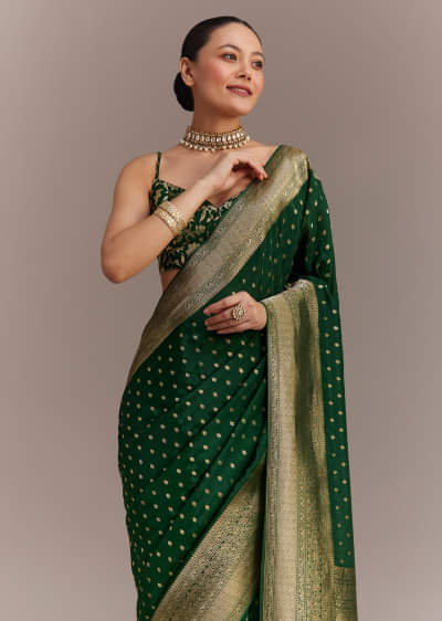 【送料込】 Buy Green Kalki | Weave Zari Over All With Saree Silk Dola 着物