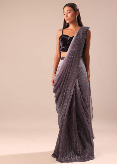 Deep Purple Ombre Shimmer Saree
