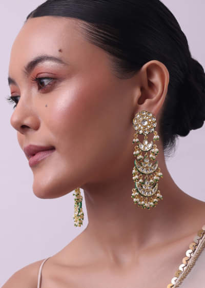 Gold Finish Kundan Danglers In Mix Metal