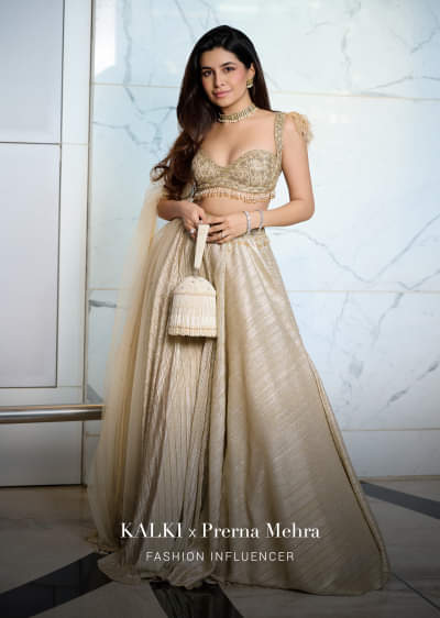 Gold Pre Pleated Lehenga With Embellished Blouse And Net Dupatta