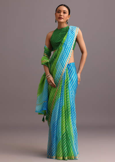 Buy Rama Green Banarasi Tanchui Silk Saree With Tassel