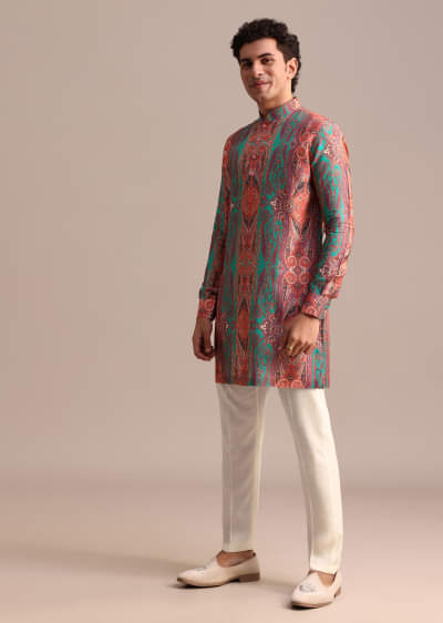 Green Printed Kurta For Men