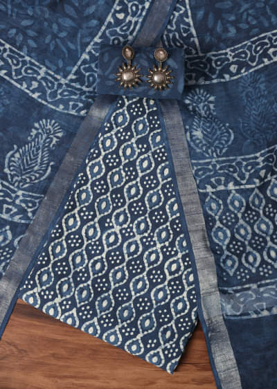 Buy White And Indigo Blue Batik Hand Block Printed Dress