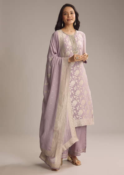 Lavender Purple Banarasi Georgette Palazzo Suit