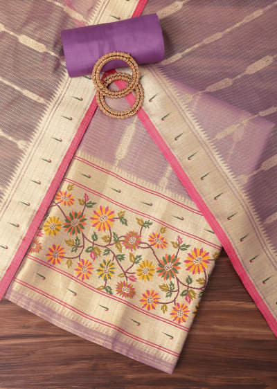 Buy Lavender Paithani Woven Silk Dress Material Kalki Fashion India