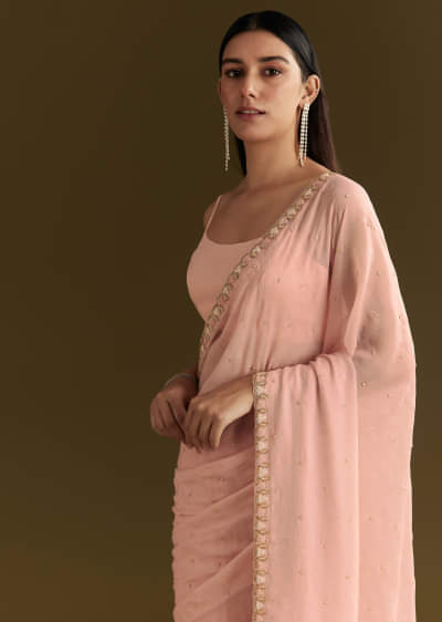 Light Peach Tissue Silk Saree With Stone Embellishments