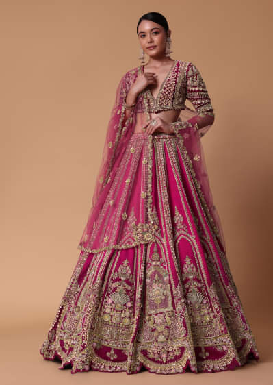 Maroon Silk Velvet 16 Kali Lehenga And Zardosi Blouse Set