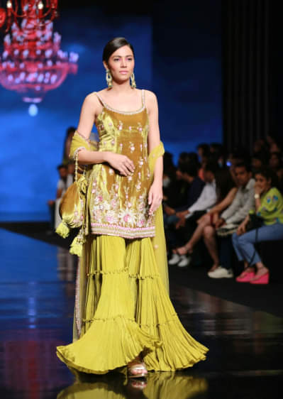Moss Green Sharara Suit In Velvet With Multi Colored Hand Embroidery In Floral Motifs  