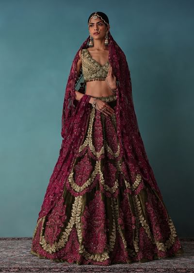 Buy Green Heavily Embroidered Bridal Sharara Suit Set In