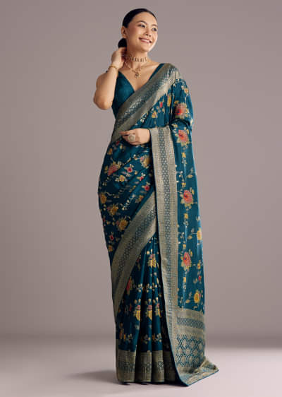 Multicolor Dola Silk Floral Jaal Woven Saree