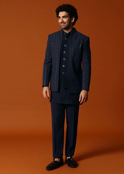 Buy Blue Hand Embroidered Jodhpuri Suit