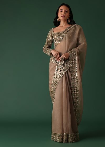 Buy Pink Printed Saree And Blouse With Brocade Jacket In Banarasi Silk KALKI Fashion India