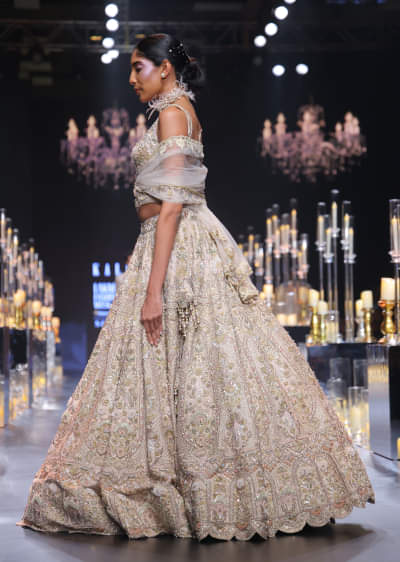 Peach Silk Lehenga Set With Hand Work Embroidery And Cutdana Embellishments 
