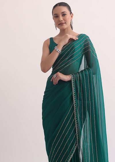 Peacock green wedding saree store