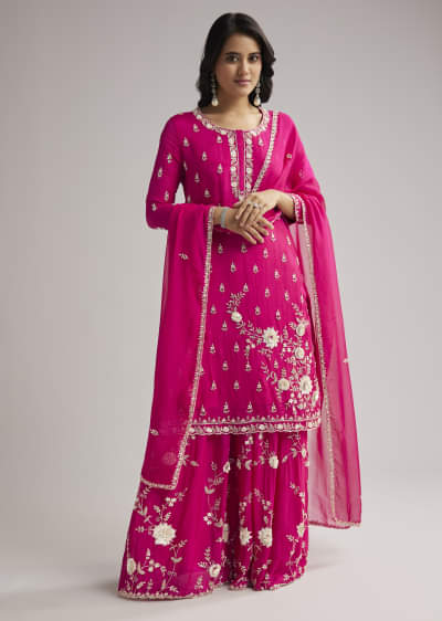 Pink Sequin Embroidered Palazzo Set With Dupatta