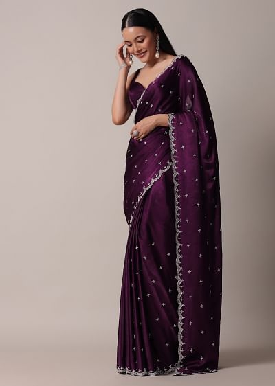 Buy Emerald Green Saree In Satin With Zardozi And Sequins Buy Emerald Green Saree In Satin With Zardozi And Sequins