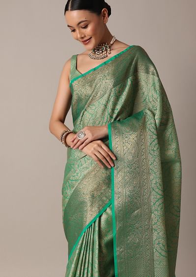 Buy Blue Banarasi Tunchui Silk Saree With Gold Work And Unstitched Blouse  Piece