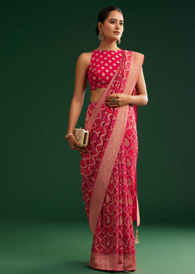 2025年のクリスマス Buy Rani Zari With Saree Bandhani Georgette Khaddi Pink 洋書