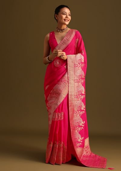 Buy Dola Silk Bandhani Yellow Saree With Zari Border Pallu