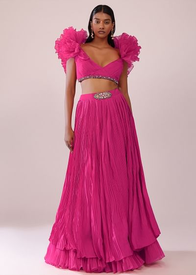 【限定セール！】 Pink Hot Buy Dress Sleeves Bishop Embroidered Chunky A With その他
