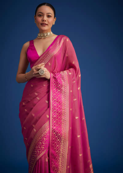 Buy Red Embroidered Georgette Saree With Unstitched Blouse