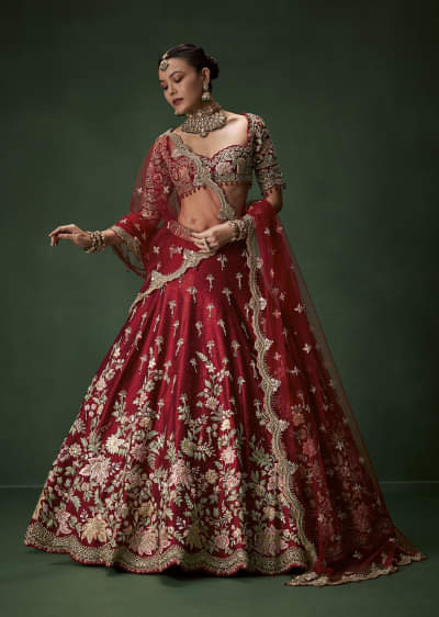 Red Bridal Silk Lehenga Set