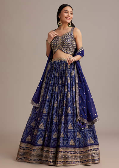 Buy Purple Banarasi Brocade Lehenga Set