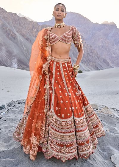 Buy Pink Embroidered Bridal Lehenga With Two Dupattas Buy Pink Embroidered Bridal Lehenga With Two Dupattas