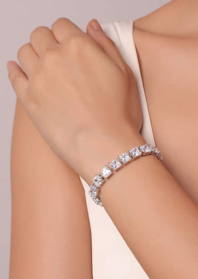 Buy 92.5 Sterling Silver Bangles With Zirconia Stones Set of 2